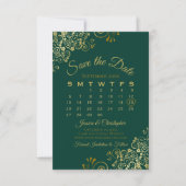 Gold Frills Emerald Green Elegant Wedding Calendar Save The Date (Voorkant)