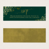 Gold Frills Emerald Green Wedding RSVP Online Card Mini Visitekaartjes (Voorkant /achterkant)