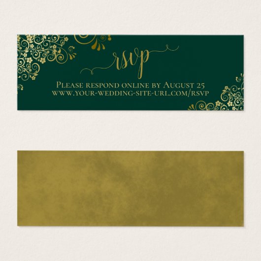 Gold Frills Emerald Green Wedding RSVP Online Card Mini Visitekaartjes (Voorkant /achterkant)
