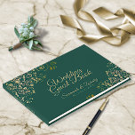 Gold Frills en Emerald Green Elegant Wedding Gastenboek<br><div class="desc">Dit elegante gastenboek zal dienen als speciaal lid van je trouwdag. Het is voorzien van een groene achtergrond van smaragdgroen met frille en  faux foil gold filigree en een schrift met een stijlvol schrift.</div>