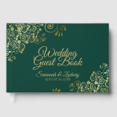 Gold Frills en Emerald Green Elegant Wedding Gastenboek (Voorkant)