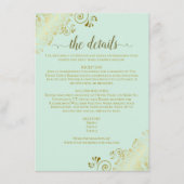 Gold Frills legant Neo Mint Green Wedding Details Informatiekaartje (Voorkant)