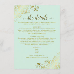 Gold Frills legant Neo Mint Green Wedding Details Informatiekaartje