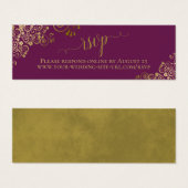Gold Frills Magenta Plum Wedding RSVP Online Kaart (Voorkant /achterkant)
