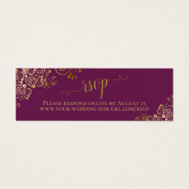 Gold Frills Magenta Plum Wedding RSVP Online Kaart