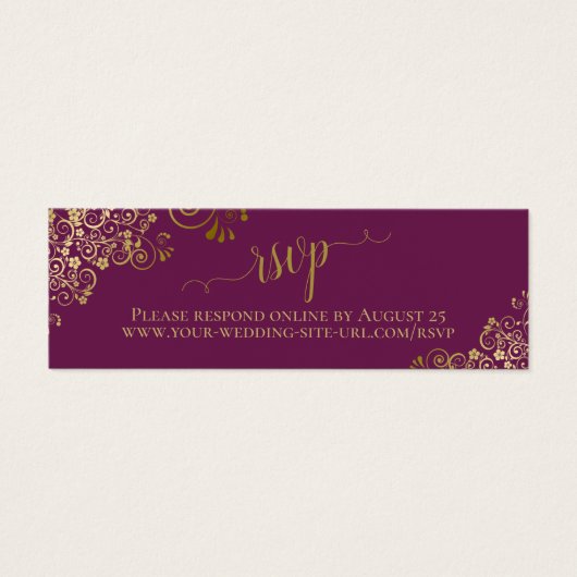 Gold Frills Magenta Plum Wedding RSVP Online Kaart (Voorkant)