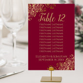Gold Frills Maroon Burgundy Wedding Seating Chart Kaart