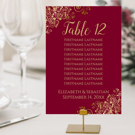 Gold Frills Maroon Burgundy Wedding Seating Chart Kaart