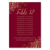 Gold Frills Maroon Burgundy Wedding Seating Chart Kaart (Voorkant)