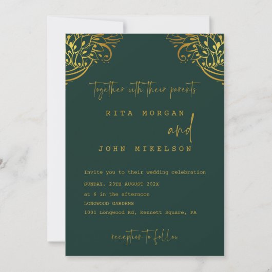  Gold Frills Minimalistische Script Wedding Kaart (Voorkant)
