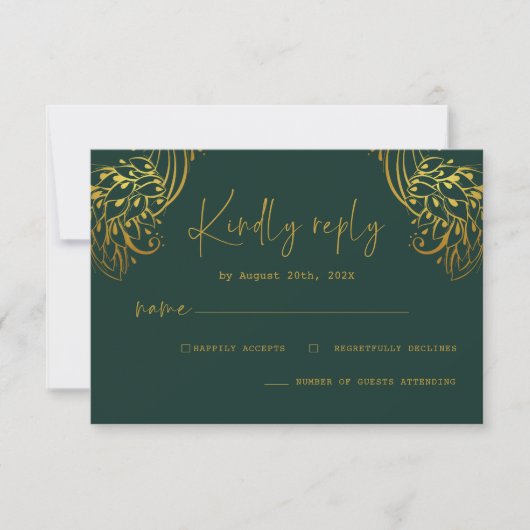  Gold Frills Minimalistische Script Wedding RSVP Kaartje (Voorkant)