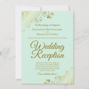 Gold Frills & Mint Green Elegant Wedding Reception Kaart