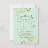 Gold Frills Neo Mint Green Chic Wedding Calendar Save The Date (Voorkant)