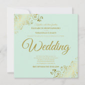 Gold Frills Neo Mint Green Elegant Square Weddensc Kaart (Voorkant)