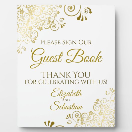 Gold Frills Onderteken onze bruiloft van het gastb Fotoplaat (Voorkant)