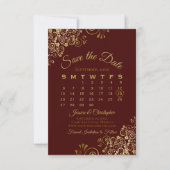 Gold Frills op Auburn Elegant Wedding Calendar Save The Date (Voorkant)