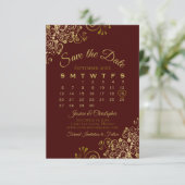Gold Frills op Auburn Elegant Wedding Calendar Save The Date (Staand voorkant)