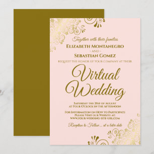 Gold Frills op Blush Pink Elegant virtueel huwelij Kaart