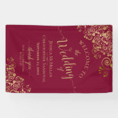Gold Frills op Bourgogne Elegant Wedding Welcome Spandoek (Horizontaal)