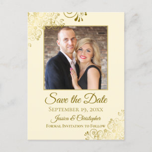 Gold Frills op crème Wedding Save the Date Photo Aankondigingskaart
