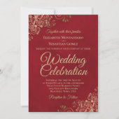 Gold Frills op Crimson Red Elegant QR Code Weddens Kaart (Voorkant)