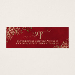 Gold Frills op Lush Red Wedding RSVP Online Card Mini Visitekaartjes