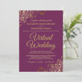 Gold Frills op Magenta Elegant Virtual Wedding Kaart (Staand voorkant)