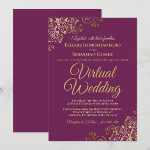 Gold Frills op Magenta Elegant Virtual Wedding Kaart