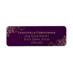 Gold Frills op Plum Paars Wedding Return Address Etiket