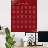 Gold Frills op Red 30 tafel Wedding Seating Chart Poster (Thuiskantoor)