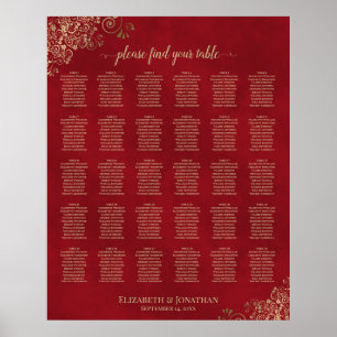 Gold Frills op Red 30 tafel Wedding Seating Chart Poster