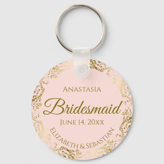 Gold Frills op roze bruidbruidbruidbruidbruidgesch Sleutelhanger (Voorkant)