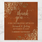 Gold Frills op Rust Oranje Wedding Dank je Wijn Etiket (Enkel label)