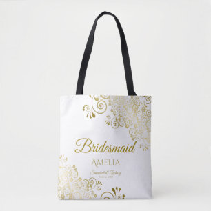 Gold Frills op White Elegant Bridesmaid Weddenscha Tote Bag