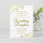 Gold Frills op White Elegant Wedding Reception Kaart (Staand voorkant)