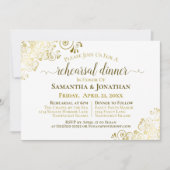 Gold Frills op White Wedding Rehearsal & Dinner Kaart (Voorkant)