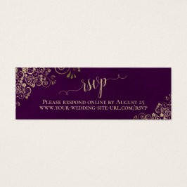 Gold Frills Plum Paars Wedding RSVP Online Card Mini Visitekaartjes