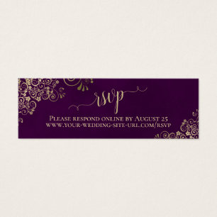 Gold Frills Plum Paars Wedding RSVP Online Card Mini Visitekaartjes