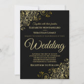 Gold Frills Simple Chic Black Wedding Kaart (Voorkant)