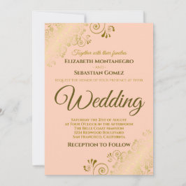 Gold Frills Simple Chic Coral Peach Oranje Weddens Kaart