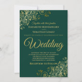 Gold Frills Simple Chic Emerald Green Wedding Kaart (Voorkant)