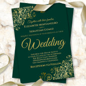 Gold Frills Simple Chic Emerald Green Wedding Kaart