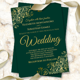 Gold Frills Simple Chic Emerald Green Wedding Kaart