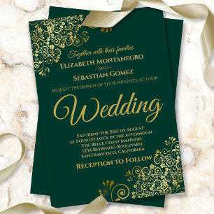 Gold Frills Simple Chic Emerald Green Wedding Kaart