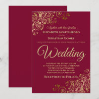 Gold Frills Simple Chic Maroon Burgundy Wedding