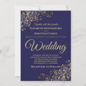 Gold Frills Simple Chic Navy Blue Wedding Kaart (Voorkant)