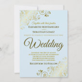 Gold Frills Simple Chic Powder Blue Wedding Kaart (Voorkant)