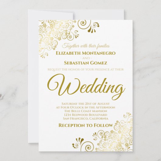 Gold Frills Simple Chic Wedding Uitnodiging (Voorkant)