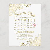Gold Frills White Wedding Save the Date Calendar Aankondigingskaart (Voorkant)