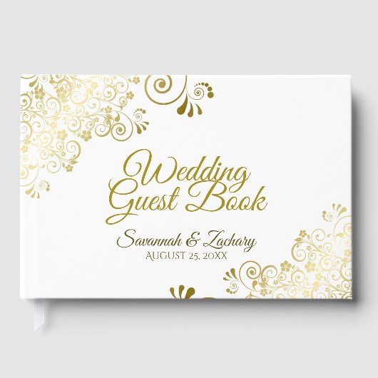 Gold Frilly Filigree Elegant Wedding Gastenboek (Voorkant)